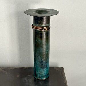 Thomas Roy Markusen Sculptural Candle Holder Brutalist Copper Verdigris Mod 112D